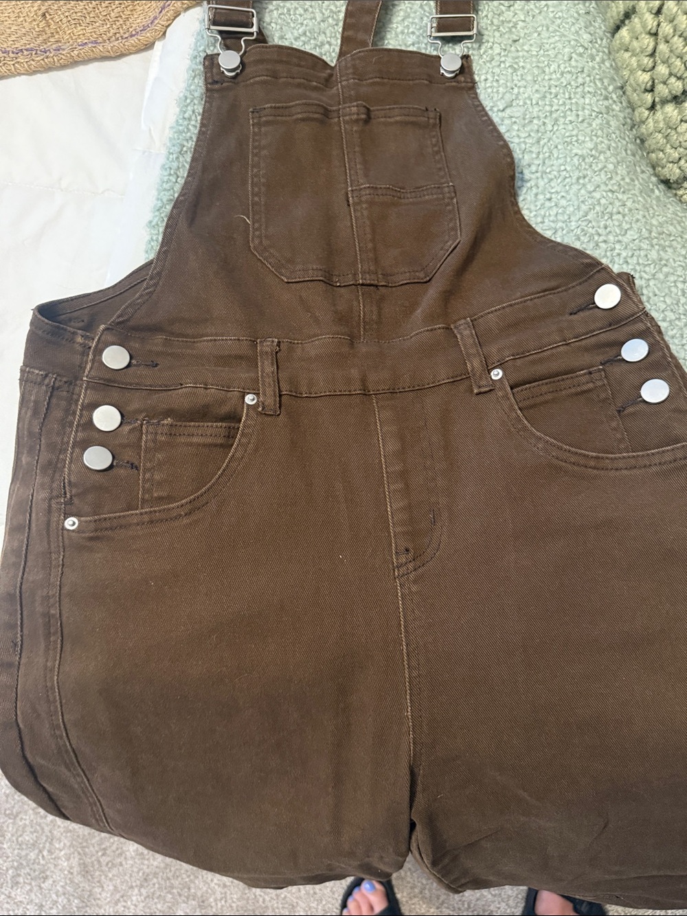 Brown Denim Short Overalls
